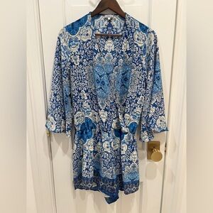 Abbeline Blue and White Patterned Romper Women’s Size L